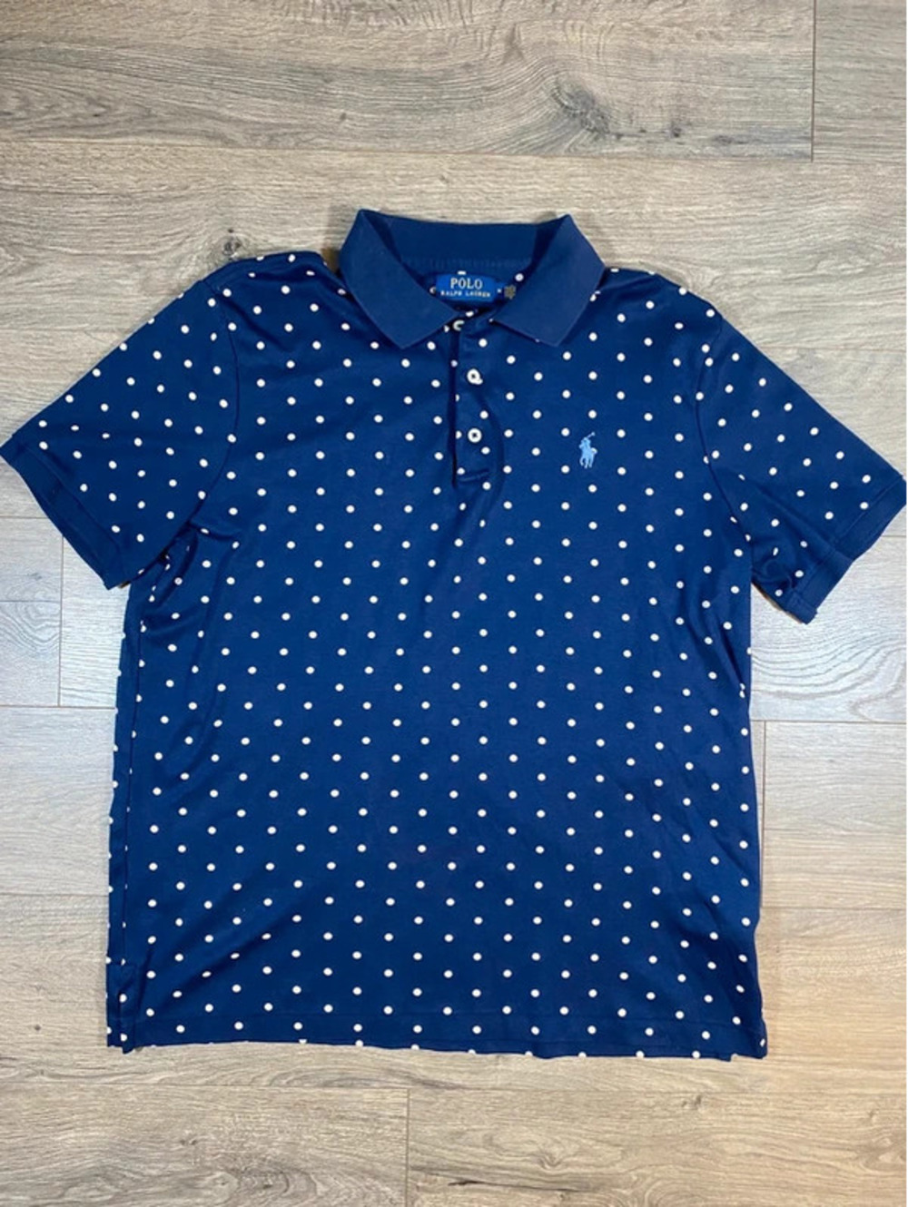 Polo Ralph Lauren Mens M Navy White Polka Dot Classic Fit Cotton Polo Shirt